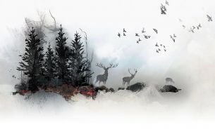 Фреска Акварельный пейзаж с оленями