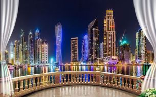 Фреска Вид с балкона на ночной Дубай